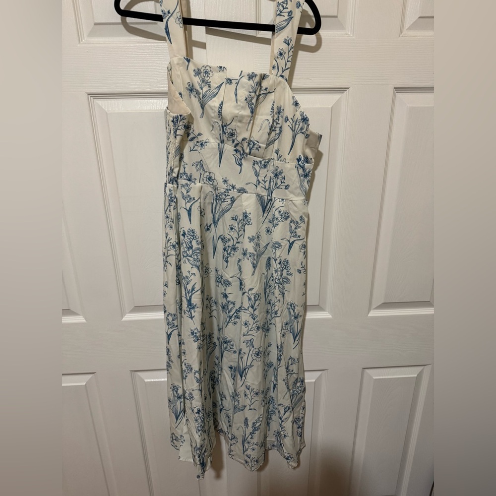 Floral Print White and Blue Dress